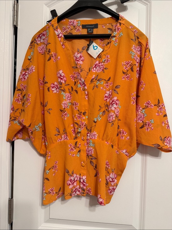 Primark Tops - Primark Orange Floral Short-Sleeve Button Front Blouse